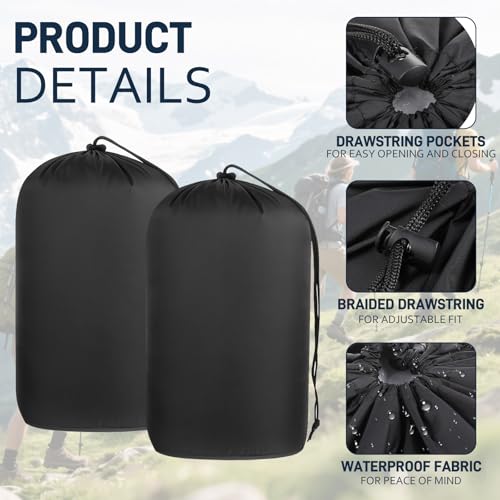Quinnsus 2-Pack Stuff Sack, 12x24Inch Waterproof Outdoor Storage Sack Drawstring Bag, Lightweight Ripstop Sleeping Bag Compression Sack for Camping Hiking Backpacking