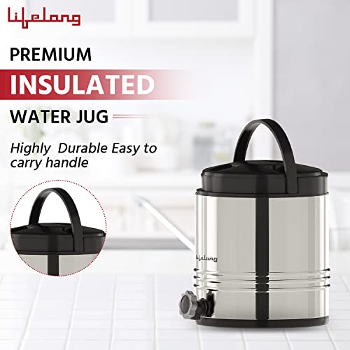 Image of Lifelong 6.5 litres Insulated Stainless Steel Water Jug| Thermos Jug| Hot & Cold | Easy to Carry Handle| Leakproof Tap| Spill-Proof Airtight Lid (LLWMJ65, Silver)