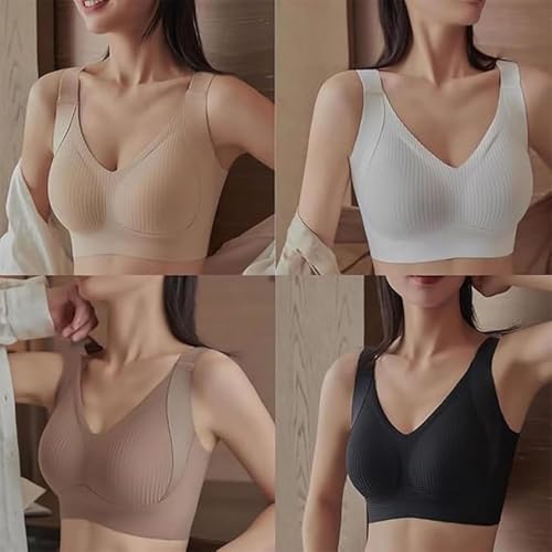 3PCS Seamless-Bras for Women 2025 Push Up Adjustable Bras Cozy Ribbed Wireless Full Support Sports Bra Solid Color Plus Size2