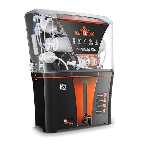 Image of AQUA D PURE 4x Technology with Zinc Copper Alkaline Purification, 10 Stage RO Water Purifier with UV, UF, TDS Adjuster and 12 Liter Storage Tank, Best for Home and Offices