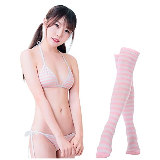 SINROYEE Sexy Lingerie Set voor Vrouwen Japanse Anime Bikini Badpak Streep Met Gestreepte Dij Hoge Sokken