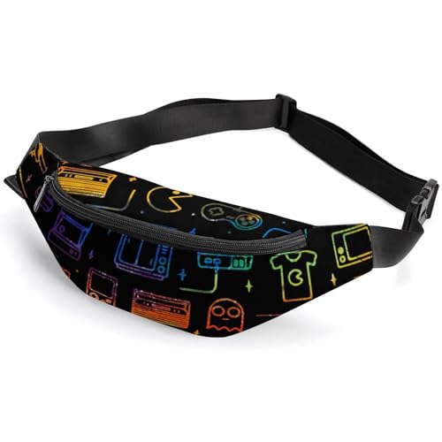 Riñonera Elegante y Moderna con diseño de Videojuegos de Colores y Gran Capacidad, Color Negro