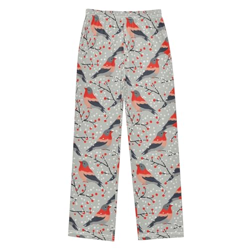 Pajama Pants Red Birds Berries PJ Bottoms Sleepwear Lounge Sleep Pant with Pockets