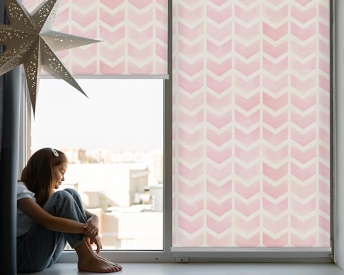 Store enrouleur perméable rose 50x50cm sans perçage à motif zigzag
