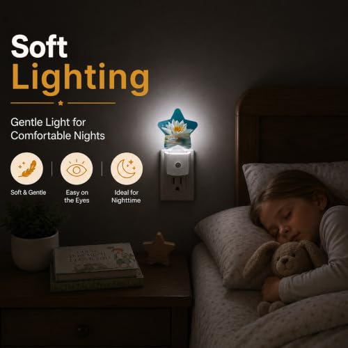Image of Star Night Light with Dusk to Dawn Sensor, Lotus Plug in Night Light for Kids Bedroom Nursery, Soft Warm Glow Lamp for Hallway Bathroom Energy Saving