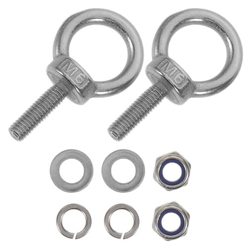 NUOBESTY Cáncamos de Acero Inoxidable M6X20 con Tuercas de Nylon Arandelas Planas y Elásticas Tornillos de Anclaje para Concreto Fijación Segura para Maquinaria y Elevación 4 Piezas