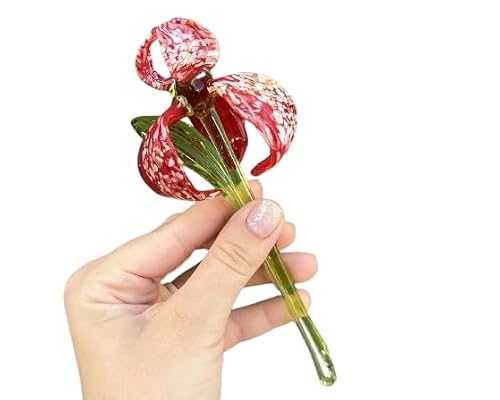 7.5 Inch Red Iris Hand-Blown Glass Flower