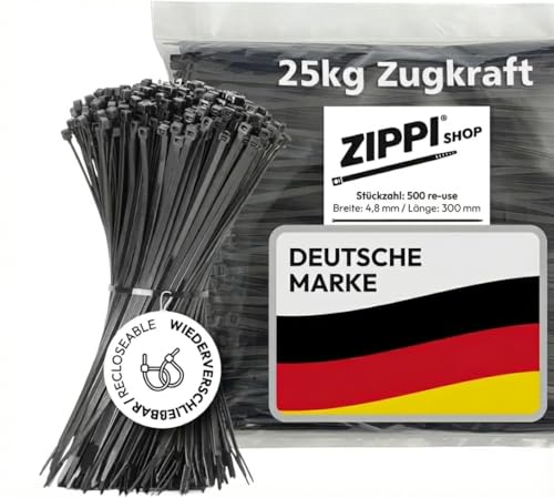 Kabelbinder wiederverschließbar (500 Stück) - 300mm x 4 8mm - Schwarz