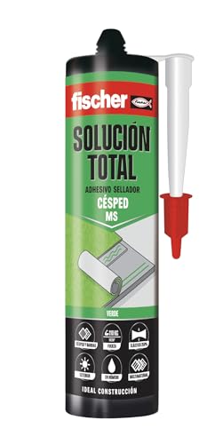 fischer - Solución Total Cesped Artificial Terraza - Pegamento Fuerte para Césped Artificial - Pega y Sella tu Césped Artificial para Exterior (290 ml) Color Verde
