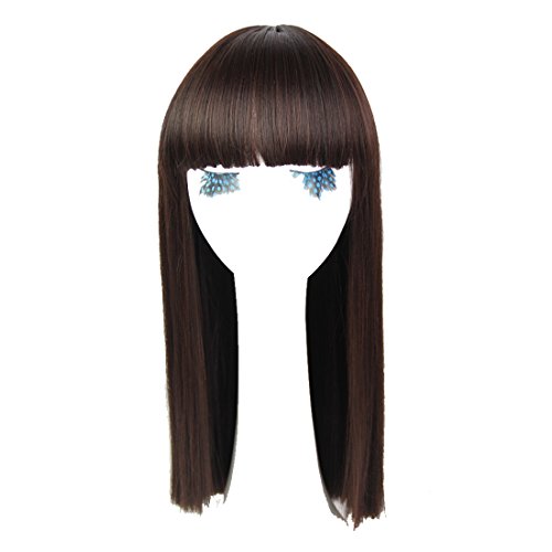 HSG Hot Sell Dark Brown Long Straight Wigs with neat bangs For Girl TF1111