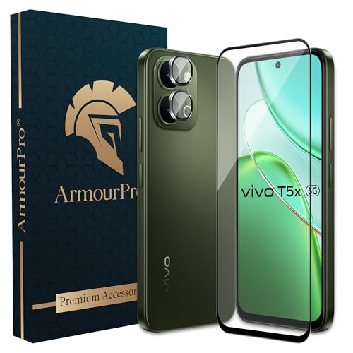 Image of ArmourPro Edge to Edge Tempered Glass for Vivo T5X with Black Camera Ring Guard, 9H Screen Protector, Anti-Scratch, Anti-Fingerprint, Bubble-Free Installation Kit
