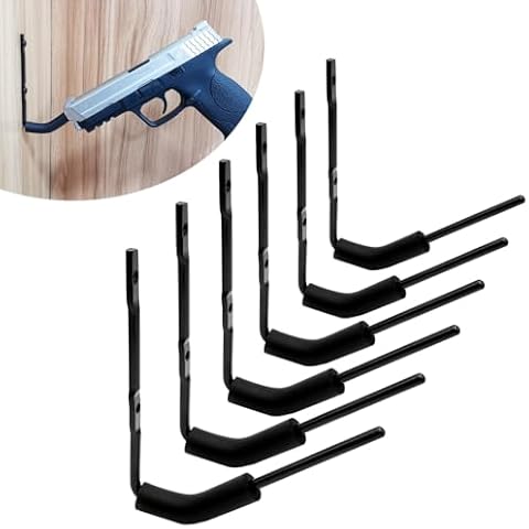 StrongTools 55 Degree Handgun Hanger, Wall Mount Pistol Rack Suitable for Desk or Wardrobe, Pistol Organizer for Displays and Cabinet (6 Packs for 6 Guns) Cover