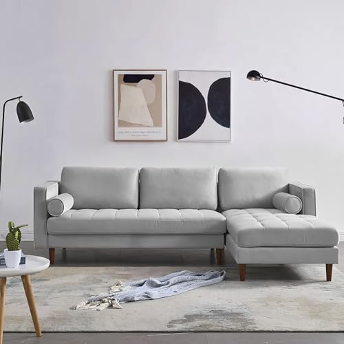 Image of Lezra RHS 4 Seater L Shape Sofa Set for Living Room (Grey Fabric) Premium Fabric Sofa