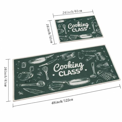 Image of HomeCloud Kitchen Rectangular Mat: Premium Anti-Slip, Soft, Washable, Designer Printed Mat for Floors, Kitchens, and Rooms - (6mm Thick, 41x122 cm and 41x61cm) (Cooking Time Green)