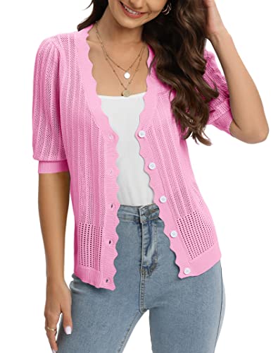 Image of Womens Cropped Cardigan Knit Shrugs for Dresses Tops V Neck Button Down Cardigans Sweaters