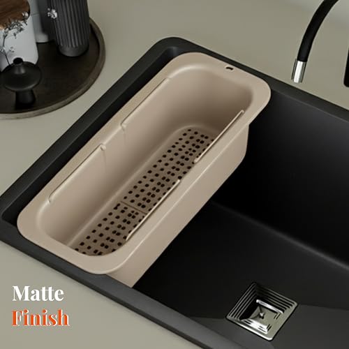 Image of Lorazzo Kitchen Sink Basket - Over The Sink Expandable Colander for Vegetable & Fruit Washing | Drain Basket & Sink Strainer | Adjustable Kitchen Sink Accessories | 1-Year Warranty (Beige)