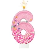Panouo Pink Sequin Birthday Candles, Cake Number Candles, Girls 6th Birthday Decorations, Suitable for Birthday Parties, Anniversary Party Decorations(6)
