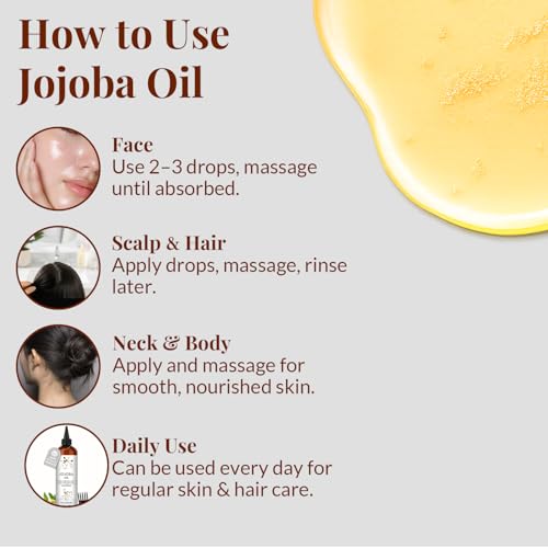 Image of AVD ORGANICS Jojoba Oil for Skin | 100% Pure (6.7 fl oz) Cold Pressed Unrefined Hexane Free | Moisturizing for Face, Hair, Skin & Nails | 200ML