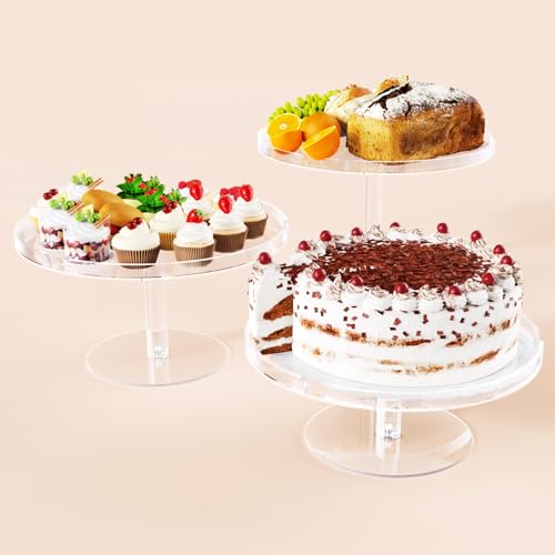 Bakzon Acrylic Cupcake Stand, Clear Dessert Dessert Table Display Set, Cupcake Tower Holder Display with Base for Wedding, Party, Baby Shower, 3 Set Round, Transparent by Bakzon - Used condition - US$27.11