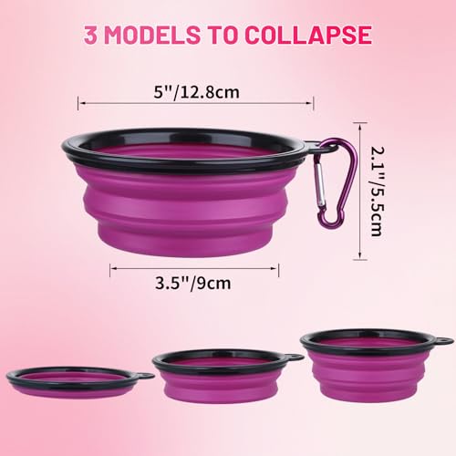 Image of Collapsible Dog Bowl, 2 Pack Collapsible Dog Water Bowls for Cats Dogs, Portable Pet Feeding Watering Dish for Walking Parking Traveling with 2 Carabiners (Small, Orange+Purple)