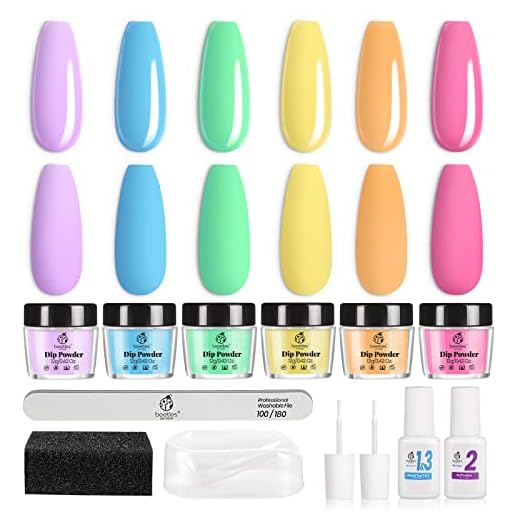 Beetles Dip Powder Nail Kit - 6 Colors Pastel Bright Spring Summer Yellow Pink Blue Nail Easter Dipping Powder Set with Base Top Coat Activator Spare Brushes for Diy Nail Art Salon Manicure