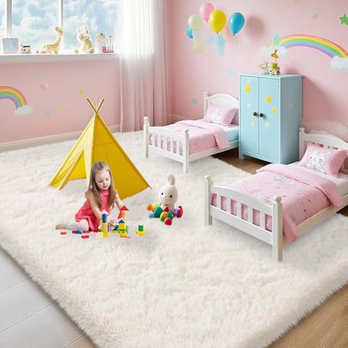 6x9 Rugs for Living Room, Large Fluffy Cream White Area Rugs for Bedroom, Soft Carpet Shag Kids Room Rug, Non-Slip Fuzzy Rugs Indoor (6ft x 9ft, Cream White)