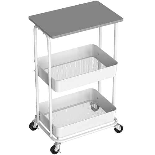 Simple Houseware 2-Tier Rolling Utility Cart with Wood Top