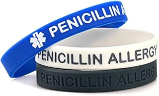 LuxglitterLin Medical Alert Bracelets PENICILLIN Silicone Rubber Sport Emergency ID Bracelets Waterproof Wristband for Men Women Kids, BR_Med_Rubber_Penicillin
