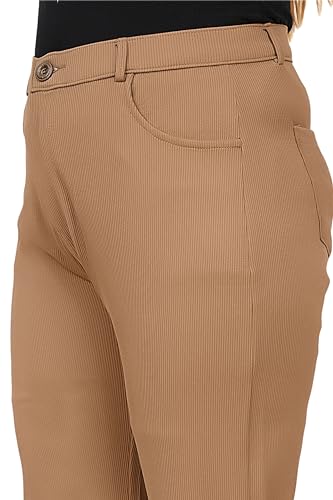 Image of Women's Wide Leg 4-Way Stretch Stripped Business Casual Pants Flexi Waist Wrinkle Resistant