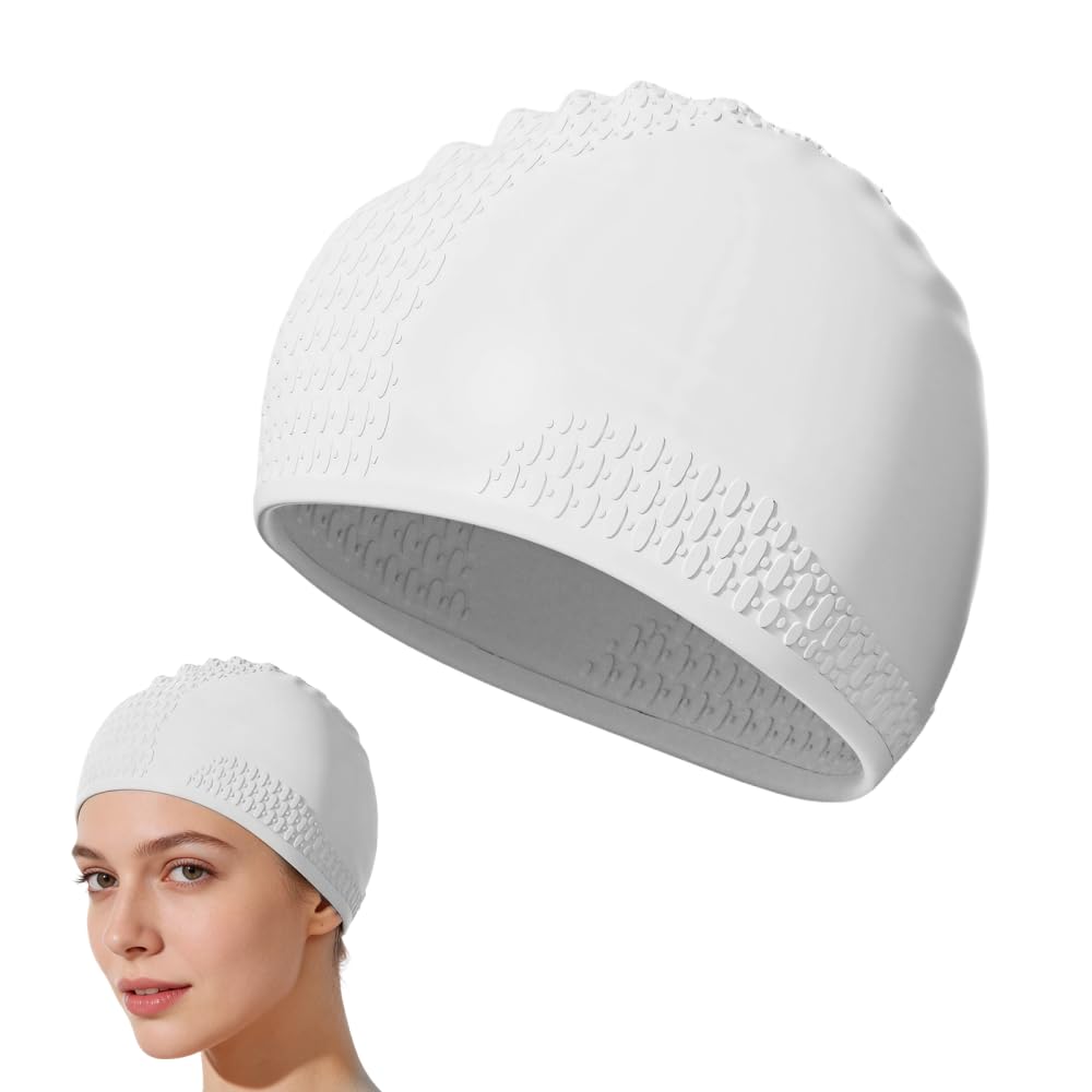 Silicone Swimming Cap, Extra Thick Waterproof Swim Hat with Anti-Slip Texture Lightweight High-Elastic Ear Protection Hat for Adults Pool Beach Training