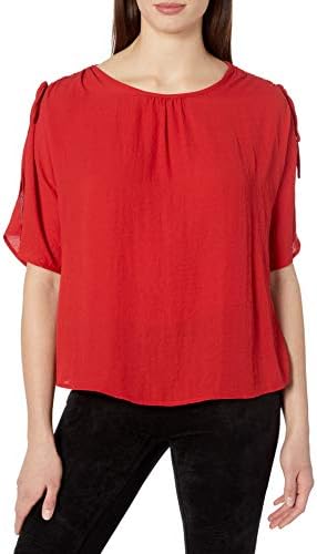 Vince Camuto Women's Split Sleeve Drop Shoulder Rumple Georgette Blouse, Burnt Amber, Extra Small