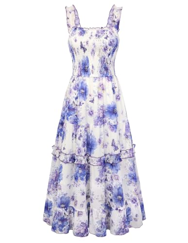 Image of Scarlet Darkness Floral Dress for Women 2026 Flowy Sundress Smocked Cottagecore Dresses