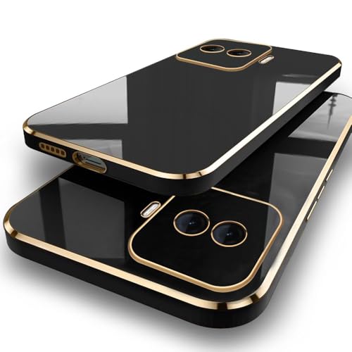 Image of TheGiftKart Luxurious Golden-Plated Back Cover Case for iQOO 15R 5G | Raised Lips for Camera & Screen Protection | Shockproof Design | Stylish Back Cover Case for iQOO 15R 5G (TPU, Black)