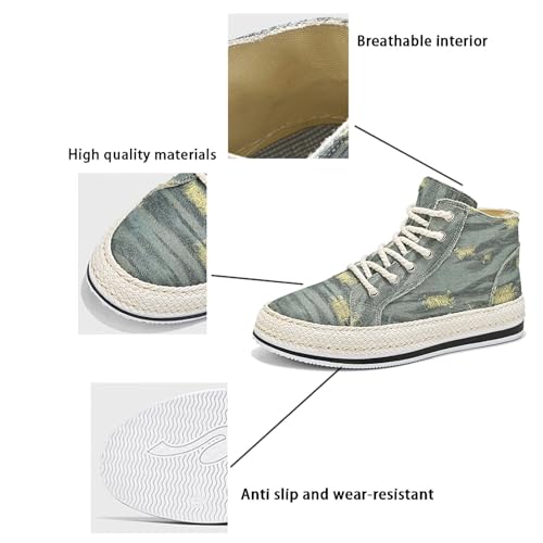 Exusiai Men High-Top Distressed Denim Skate Shoes Breathable Cloth Non-Slip Outdoor Casual Shoes Good Grip, Lace-Up Closure, Round Toe4