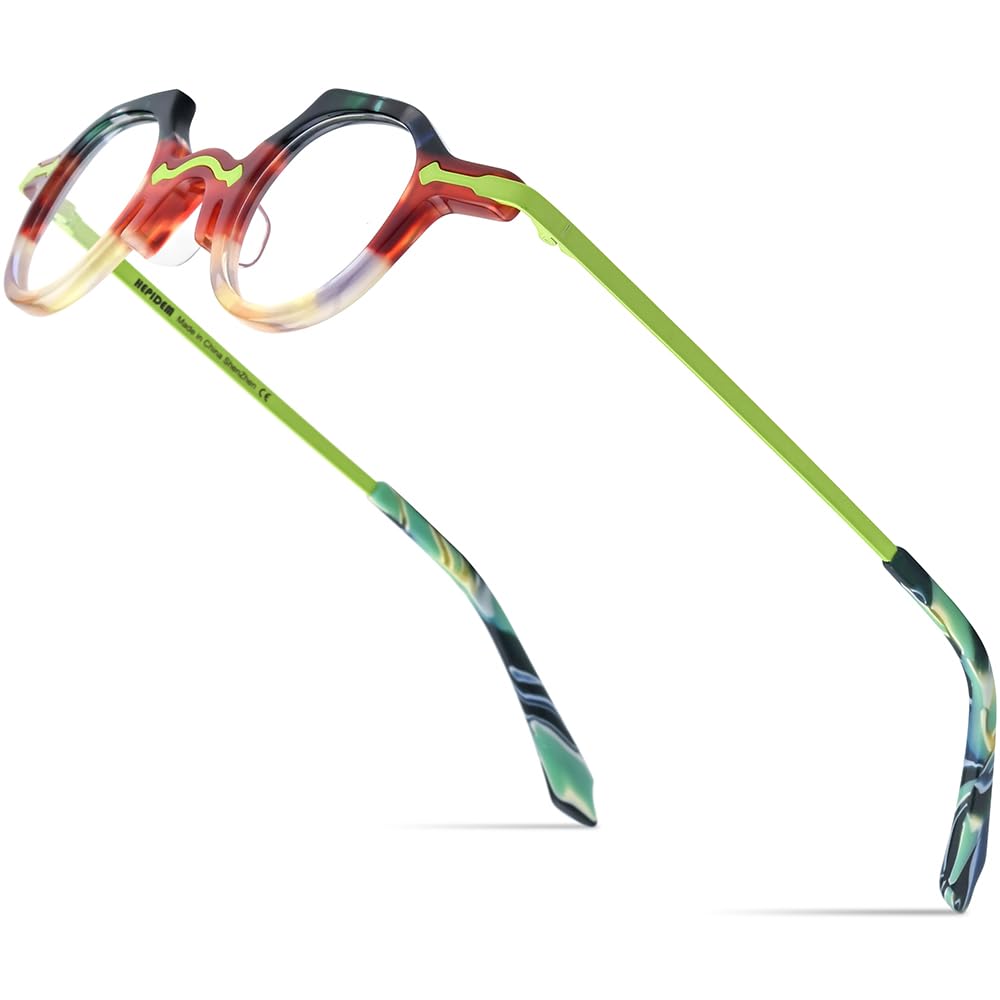 HEPIDEM Acetate Glasses Frame Alloy Temple Men Small Retro Round Eyeglasses Women Optical Spectacles
