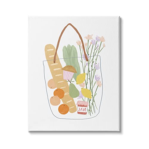 Stupell Industries Chic Shopping Bag Illustration Spring Market Grocery Canvas Wall Art, 16 x 20, Green