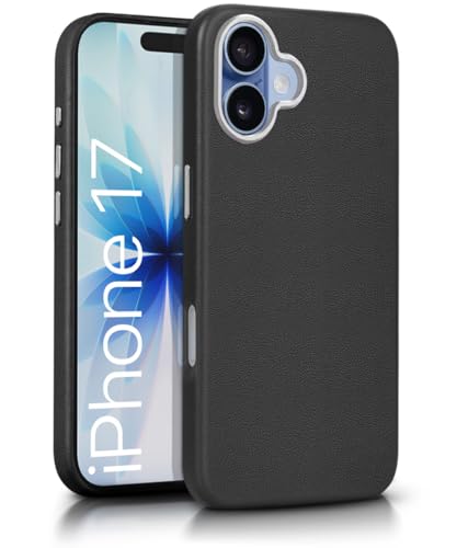 Image of WOW IMAGINE Back Cover for iPhone 17 | Shockproof Tough Leather Texture Hard Mobile Case | Ultra Slim Non-Slip Grip | Inner Velvet Fabric | Metal Camera Ring - Black