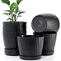 UOUZ Plant Pots Bulk, 6 Pack Plastic Planters with Drainage Holes and Saucers for Indoor Outdoor House Plants and Flowers