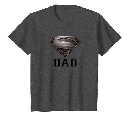 Superman Man of Steel Dad of Steel Gray Camiseta, Niños, Jaspeado Oscuro, 12 años