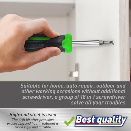 Image of Amartisan 18-in-1 Multi-bit Screwdriver Set Tool All in One, Portable Multi-Purpose Screwdriver, Slotted /Philips /Pozi /Torx /Square,Nut Driver (Green)