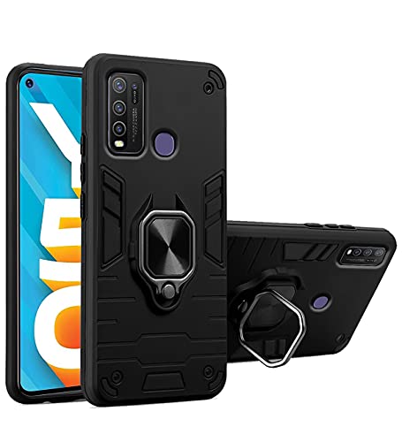 Image of Pikkme D5 Tough Armor Bumper Back Cover Case for Vivo Y50 |Ring Holder & Kickstand in-Built (Black)
