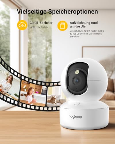 BoyKeep 2.4G/5GHz Überwachungskamera Innen 2K 360° WLAN Überwachungskamera Indoor Hundekamera mit APP Babyphone mit Kamera mit Bewegungserkennung, Nachtsicht, Zwei-Wege-Audio, K30 (White 2-Pack)