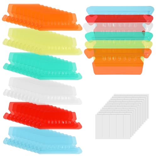 60pcs Hanging File Folder Tabs, Colored Transparent Plastic File Folder Labels with Blank Paper Inserts for Office Organization & Quick Document Identification