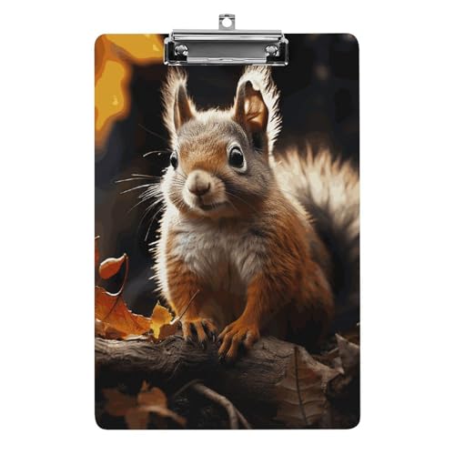 プラスチッククリップボード 控えめでクラシックなリスの森 プリント アクリルメタルクリップボード A4用紙サイズ (長さ12.5インチ x 幅8.5インチ) オフィス、学生、教師、看護師に最適