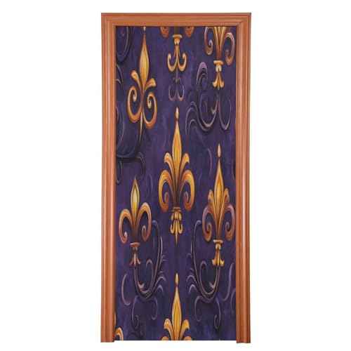 FLildon Mardi Gras Fleur De Lis Print Door Cover Decoration, Party Accessory Porch Decor for Festive Ornament Room Door Covers 35 x 79 Inch