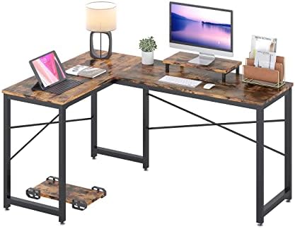 HEEYUE Computer Desk, L Shaped Desk with Large Desktop, Corner Gaming Desk with CPU & Monitor Stand PC Laptop Table Home Office Workstation (Rustic Brown(upgrade)