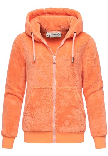 REPUBLIX Damen Teddy Sweatjacke Plüsch Hoodie Pullover Zipper Jacke RD-015 Corall M