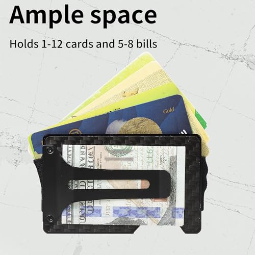 Image of Minimalist Carbon Fiber Wallet for Men, Money Clip Cash Strap Wallet, RFID Blocking Metal Wallet Aluminum Card Holder,Front Pocket Wallet(Carbon Fiber)