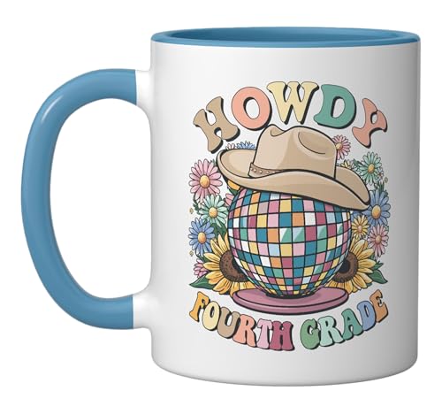 Howdy Fourth Grade Cowgirl Country 4th Grade Back to School Ceramic Mug, Blue/White