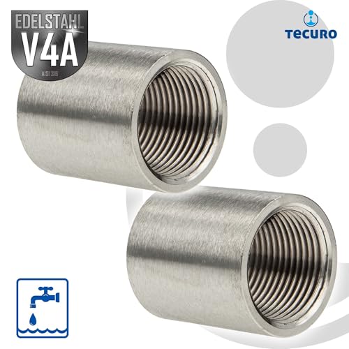 tecuro 2 x Schweißmuffe - Muffe Gewindefitting Edelstahl V4A (AISI 316), IG - 3/4 Zoll